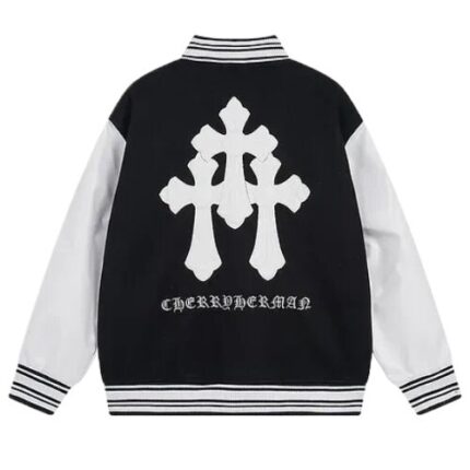 Chrome Hearts Cemetry Cross Logo Varsity Jacket black and logo back side jacket