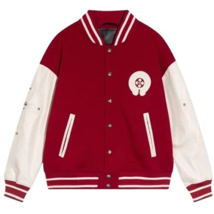 Red Wool Varsity Jacket | Chrome Hearts front side jacket