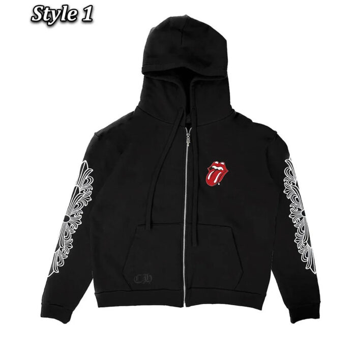 Rolling Stone Chrome Heart Zip-Up black Hoodie front side image