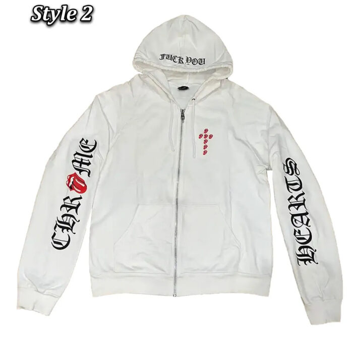 Rolling Stone Chrome Heart Zip-Up white Hoodie front side image