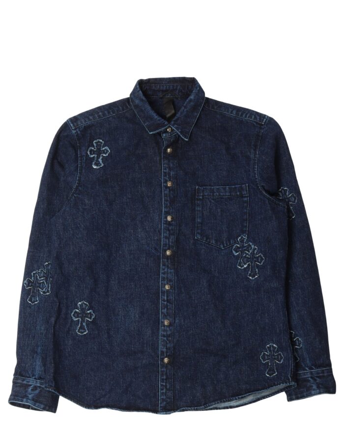 Laser Cut Denim Cross Shirt (frint side)