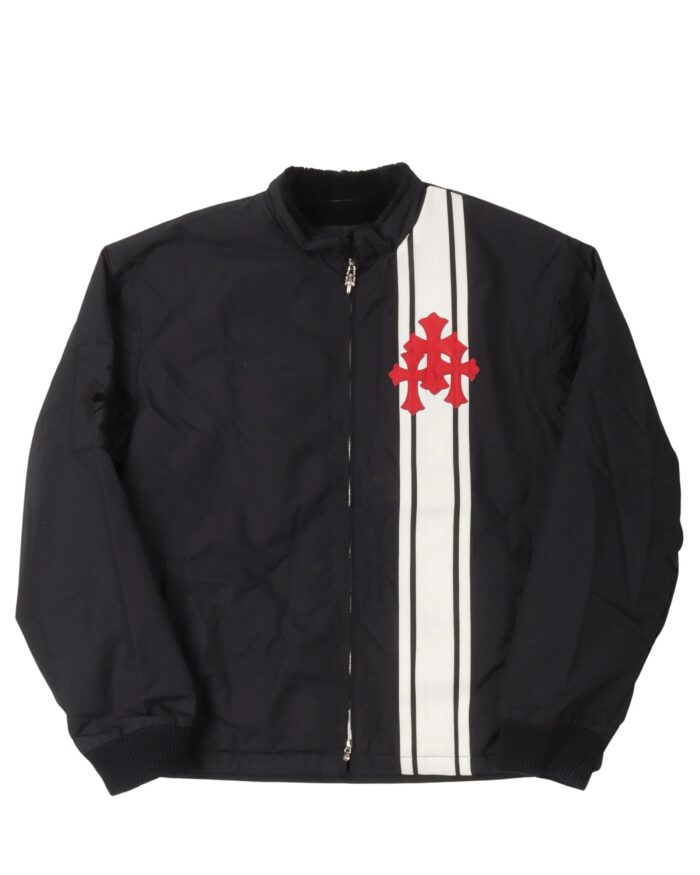 Chrome Hearts Faux Fur Lined Cemetery Cross Patch Racing Jacket (front side jacket)