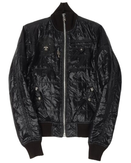 Chrome Hearts Slim Fit Funnel Neck Embellished Fleur Patch Quilted Jacket (front side jacket)