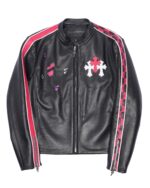 Chrome Hearts Matty Boy Hand-Painted Cemetery Cross Patch Leather Jacket (front side jacket)