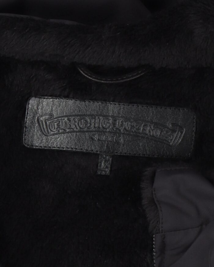 Chrome Hearts Faux Fur Lined Cemetery Cross Patch Racing Jacket (jacket logo in chip)