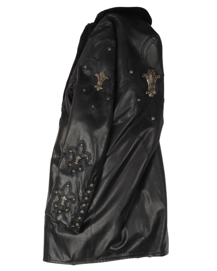 Chrome Hearts Mink Fur Leather Coat with Silver Fleur Embellishments (jacket arm)